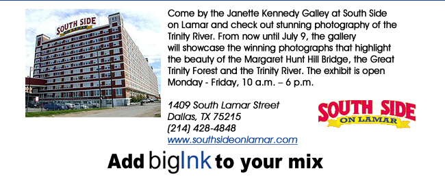 Come by the Janette Kennedy Galley at South Side on Lamar and check out stunning photography of the Trinity River. From now until July 9, the gallery will showcase the winning photographs that highlight the beauty of the Margaret Hunt Hill Bridge, the Great Trinity Forest and the Trinity River. The exhibit is open Monday - Friday, 10 a.m.  6 p.m. 1409 South Lamar StreetDallas, TX 75215 (214) 428-4848www.southsideonlamar.com