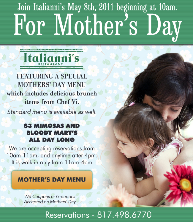 Join Italianni's For Mothers Day