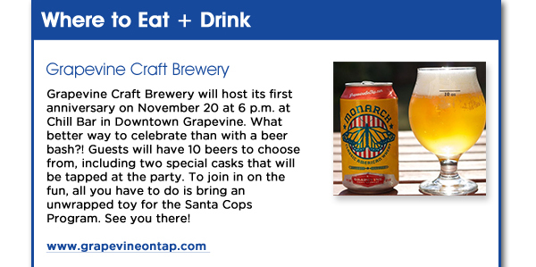 Grapevine Craft Brewery
							See image for article
							www.grapevineontap.com