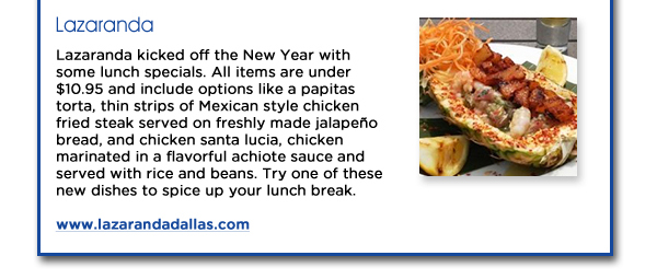 Lazaranda
							See image for article
							www.lazarandadallas.com