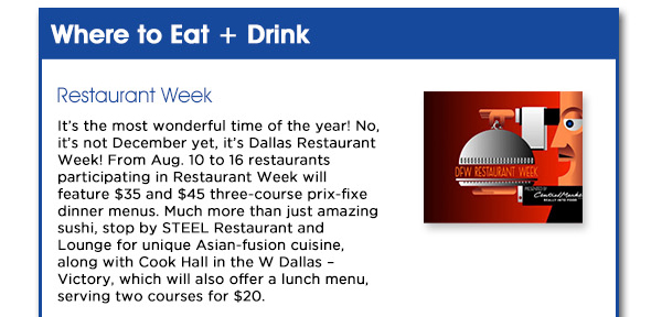 Where to Eat and Drink
							 Restaurant Week
							See image for article