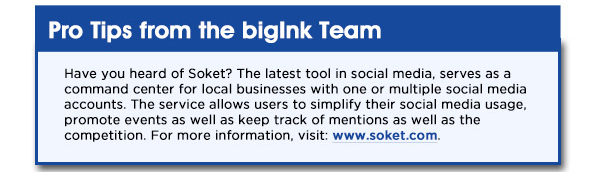 Have you heard of Soket?
							 The latest tool in social media, serves as a command center for local businesses with one or multiple social media accounts. The service allows users to simplify their social media usage,
							 promote events as well as keep track of mentions as well as the competition