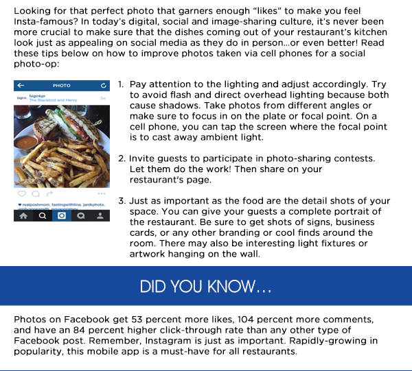 Did you know...
							 Photos on Facebook get 53 percent more likes, 104 more comments and have an 84 percent higher click-through rate than any other type of post?
							See image for full article