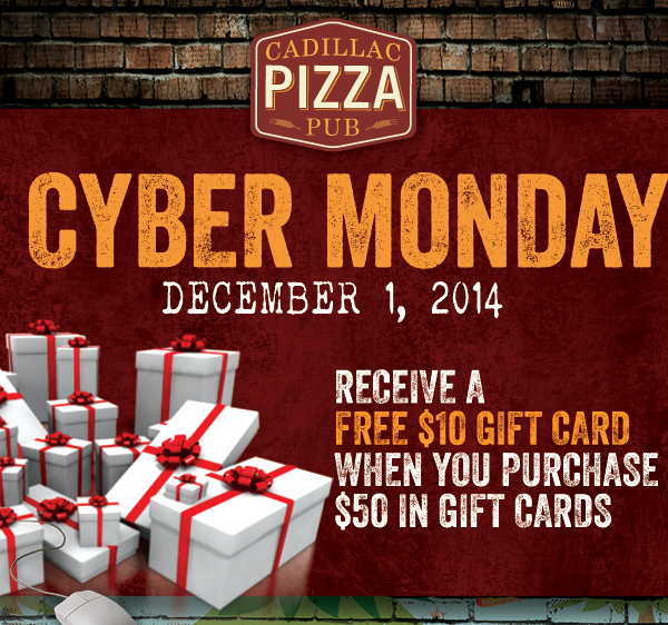 
							Cyber Monday Dec 1
							Receive a free $10 gift card when you purchase $50 in gift cards
