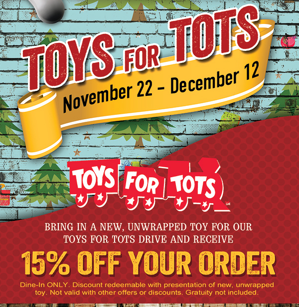 Toys for Tots
							Nov 22 - Dec 12
							See image for full details