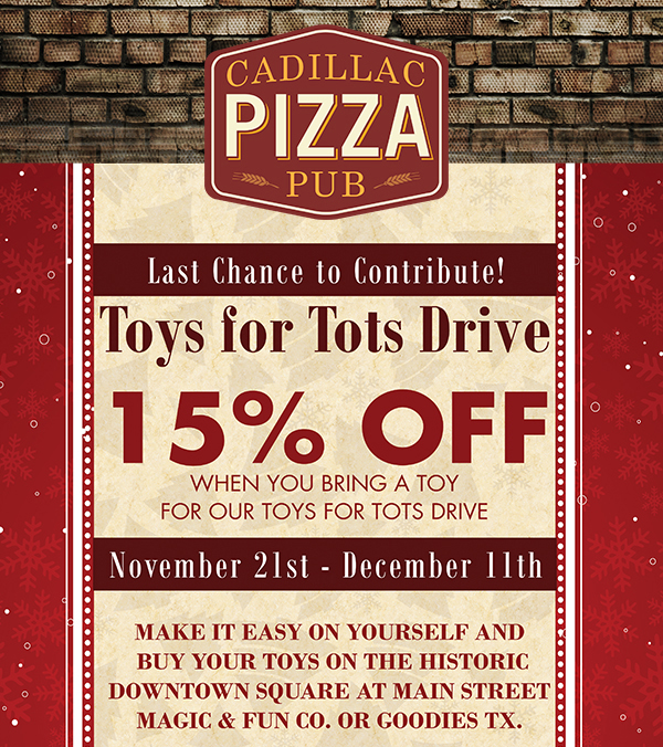 Toys for Tots Drive
							 Weds, Nov 25th
							 See image for full details
