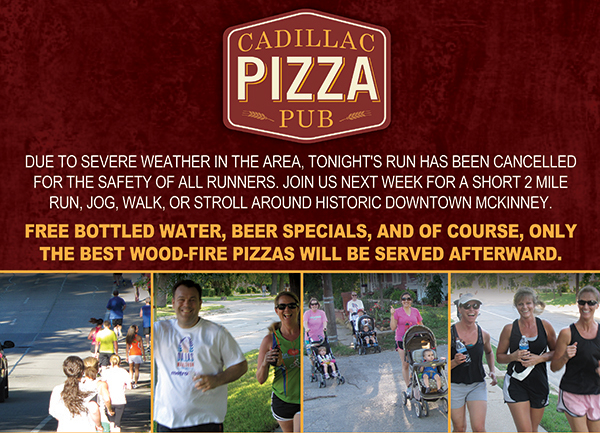 Free pizza on your second visit
							 for any Caddy Run athlete on National Runny's Day June 8th
							 See image for full details