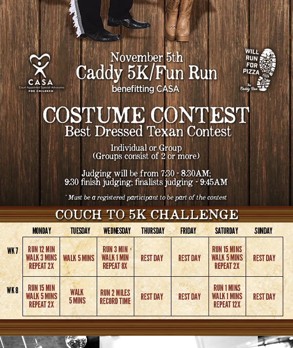 Caddy 5k Run
							 Costume Contest
							 Join us and run in your costume
							 See image for full details