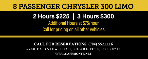 Call for reservations (704) 552.1116
							6700 Fairview Road, Charlotte, NC 28210
							www.cafemonte.net