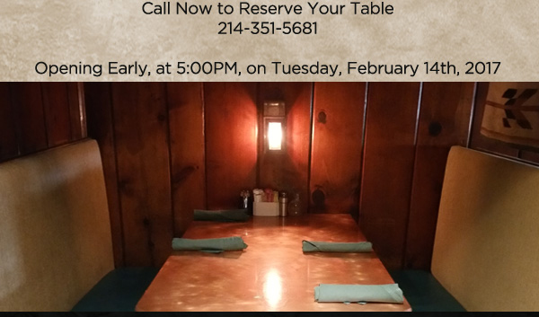 Open for dinner at 5pm
							 Monday, Feb 29 - Thurs, Mar 3
							 See image for details
