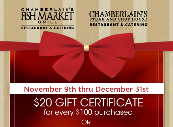 Nov 9 - Dec 31
							 $20 gift certificate for every $100 purchased
							 See image for full details