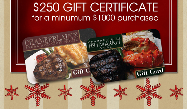 or $250 gift certificate
							 for a minimum $1000 purchased
							 See image for full disclaimer