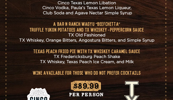 $89.99 per person
							 Plus tax and gratuity
							 See image for details