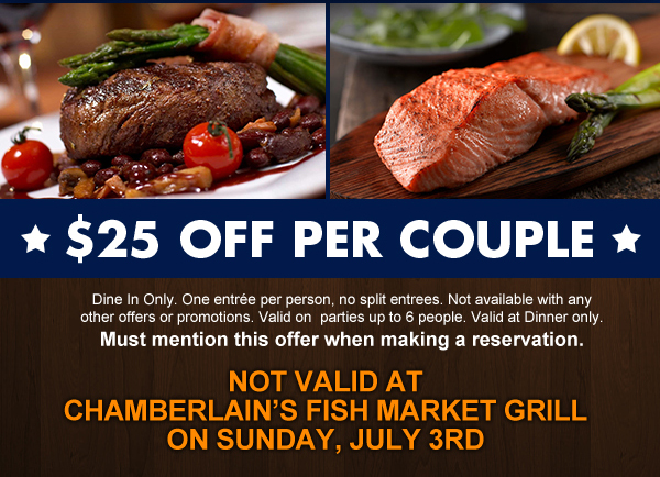 $25 off per couple
							 See image for full disclaimer