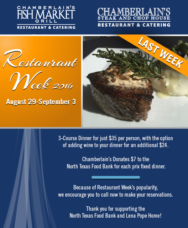 Restaurant Week 2016
							 August 15 - September 2
							 See image for full disclaimer