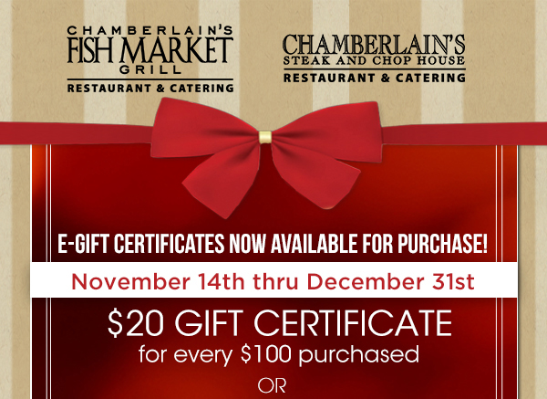 Nov 14 - Dec 31
							 $20 gift certificate for every $100 purchased
							 See image for full details
