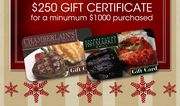 or $250 gift certificate
							 for a minimum $1000 purchased
							 See image for full disclaimer