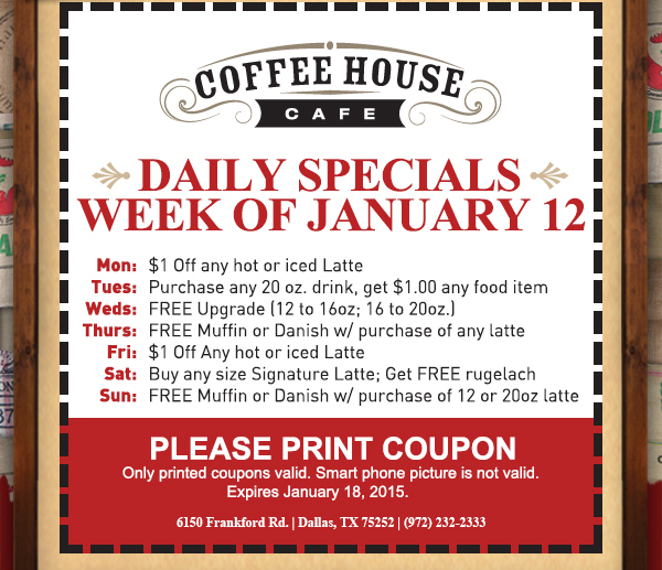 Daily Specials Week of January 12
							See image for full details