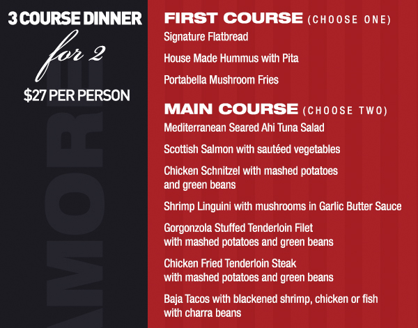 3 course dinner for 2 - $27
							 See image for full details