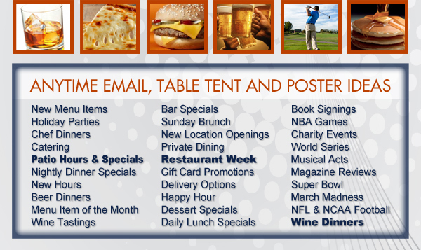 Anytime Email, Table Tent and Poster Ideas
							See image for full list