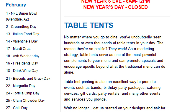 Anytime email, table tent and poster ideas
							See image for full list