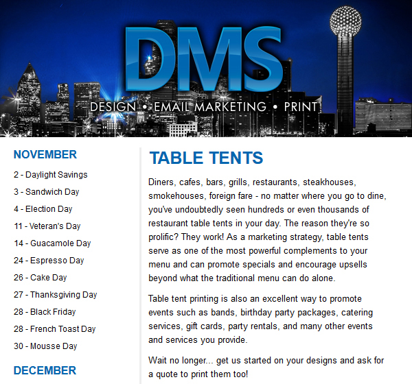 Promo Campaign Planner
							October & November Events