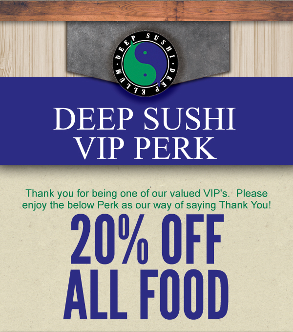 VIP Perk
							 20% off all food
							 See image for full details