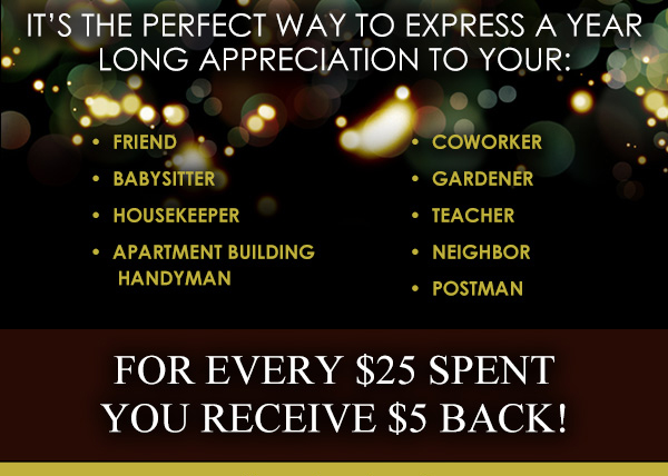 It's the perfect way to express a year
							long appreciation to your:
							See image for details