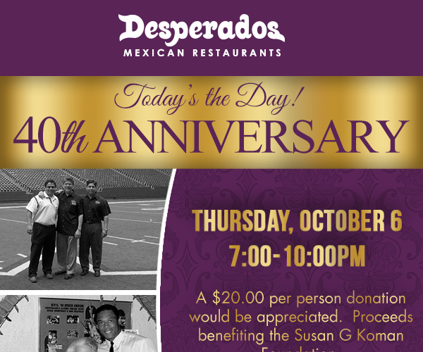 You're Invited
							 40th Anniversary
							 See image for full details