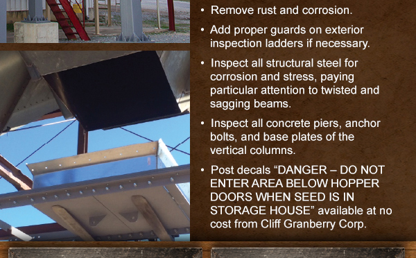 Remove rust and corrosion
							 Add proper guards
							 Inspect all structural steel
							 Inspect all concrete piers
							 Post decals
							 See image for full details