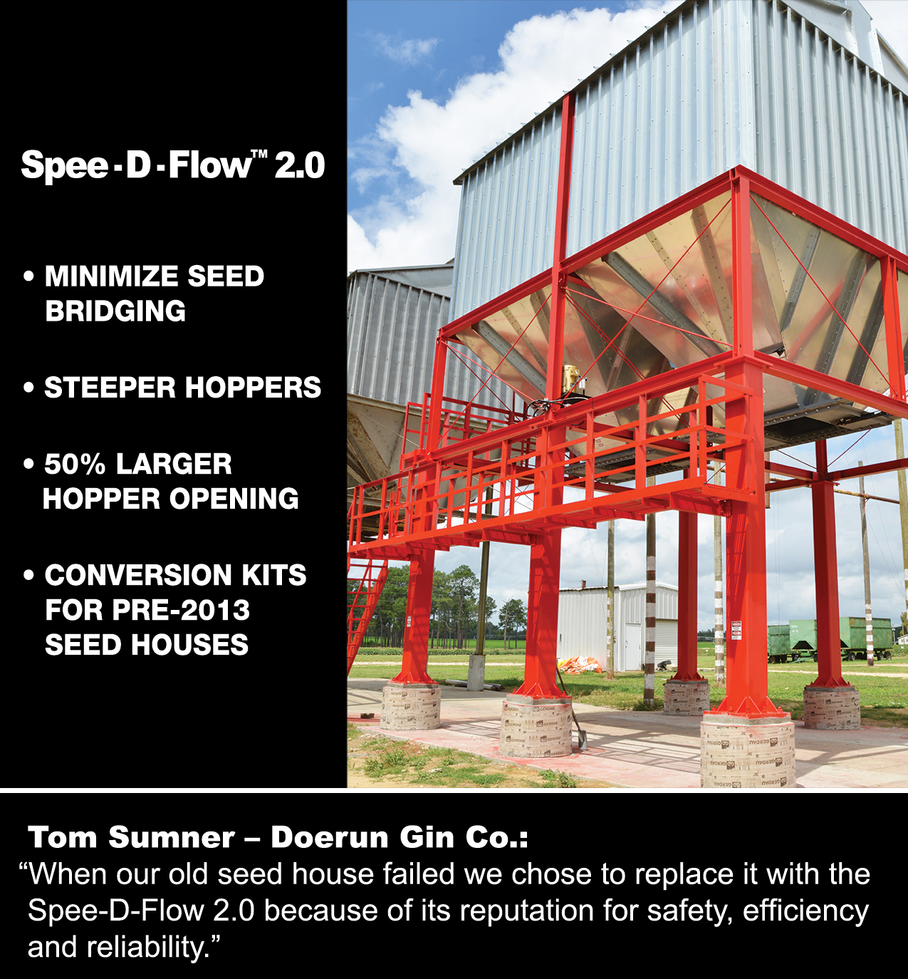 
							 Spee-D-Flow 2.0
							 50% larger opening
							 Minimize seed bridging
							 See image for full details
