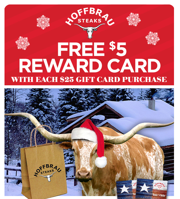 Free $5 Reward Card with each $25 Gift Card Purchase