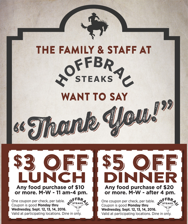 Hoffbrau wants to say Thank You!
							 See image for full details
