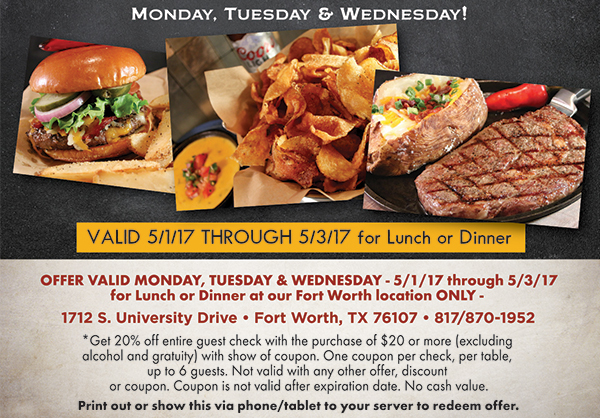 20% Off Your Check of $20 or more
							 See image for full details