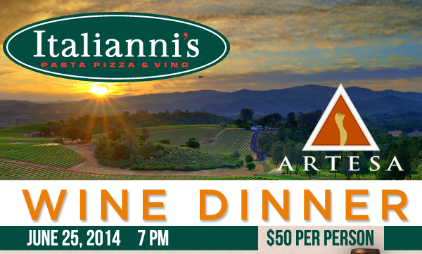 Artesa Wine Dinner - June 25, 2014 @ 7pm - $50 per person