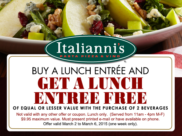 Buy a lunch entree and
							 get a second lunch entree free
							 See image for full details and disclaimer