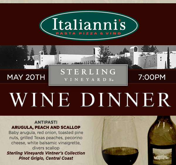 Sterling Wine Dinner
							 May 20th 7pm
							 See image for full details