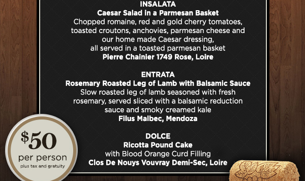 $50 per person
							 plus tax and gratuity
							 See image for full details