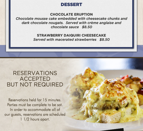 Reservations accepted but not required
							 See image for full details