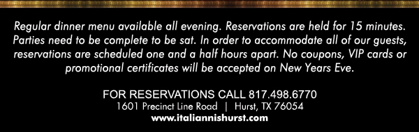 1601 Precinct Line Rd. Hurst, Tx 76054, (817) 498-6770 www.italiannishurst.com