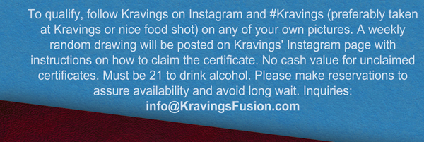 See email for details. Inquiries - info@kravingsfusion.com