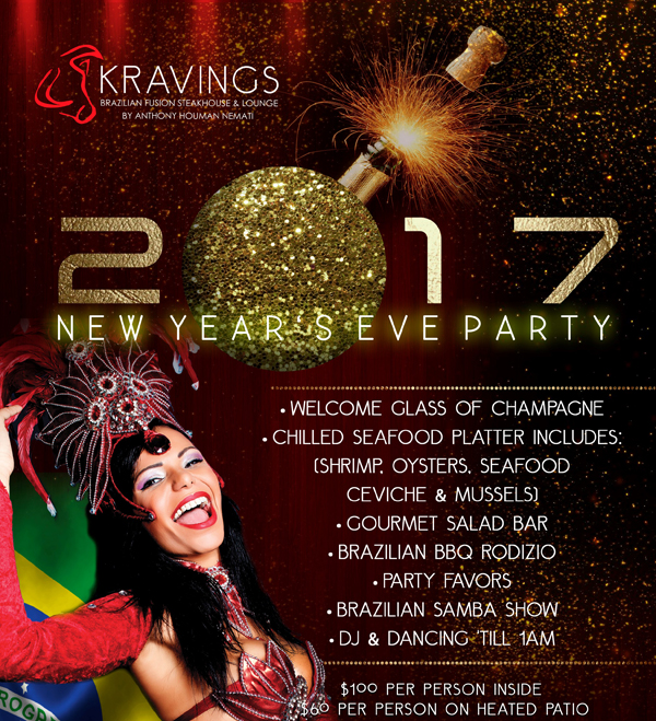 2017 New Year's Eve Party
							 $100 per person inside, $60 per person on heated patio
							 See image for full details