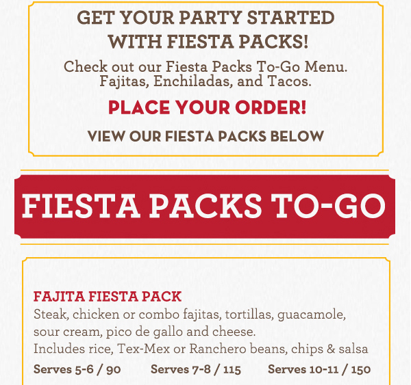 Get your party started with Fiesta Packs!
							See image for details