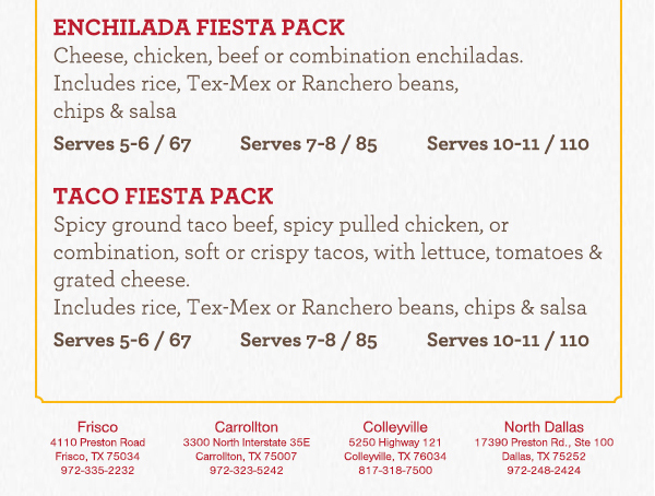 Get your party started with Fiesta Packs!
							See image for details