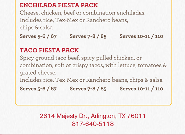 Get your party started with Fiesta Packs!
							See image for details