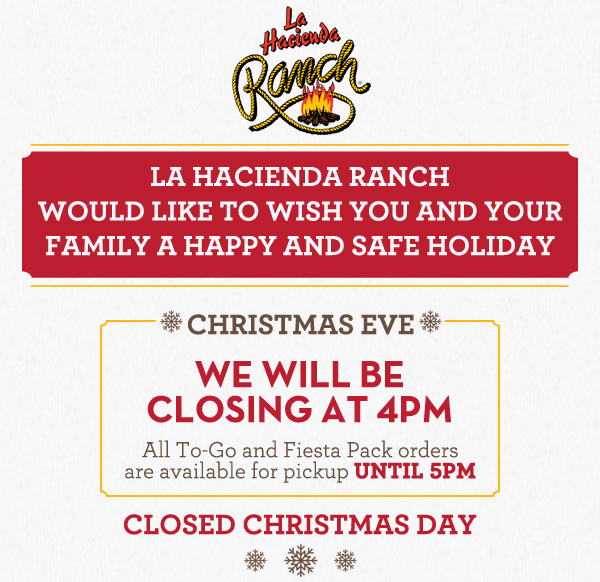 We would like to wish you and your family
							a happy and safe holiday
							Christmas eve we will be closing at 4pm
							See image for full details