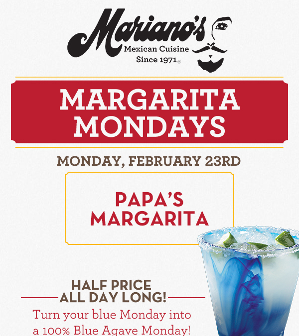 Margarita Mondays
							Half Price All Day Long! Turn your blue Monday into a 100% Blue Agave Monday!
							www.laharanch.com