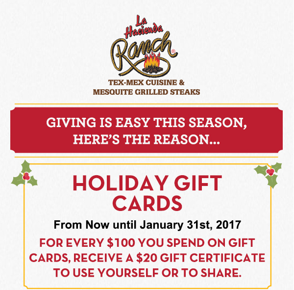 Giving is easy this season,
							 here's the reason
							 Holiday Gift Cards
							 www.laharanch.com