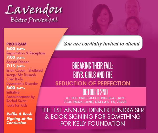 You are cordially invited to attend
							the 1st Annual Dinner Fundraiser & Book Signing for Something for Kelly Foundation
							
							See image for full details