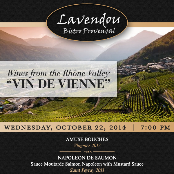 Wines from the Rhone Valley
							Weds, Oct 22, 2014 @ 7pm